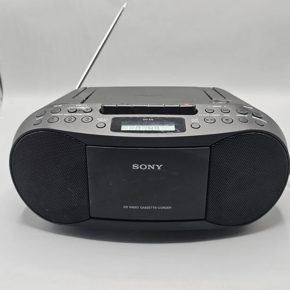 Sony CFD-S70 CD/Cassette Boombox with Radio Black Mega Bass Tested! Working!